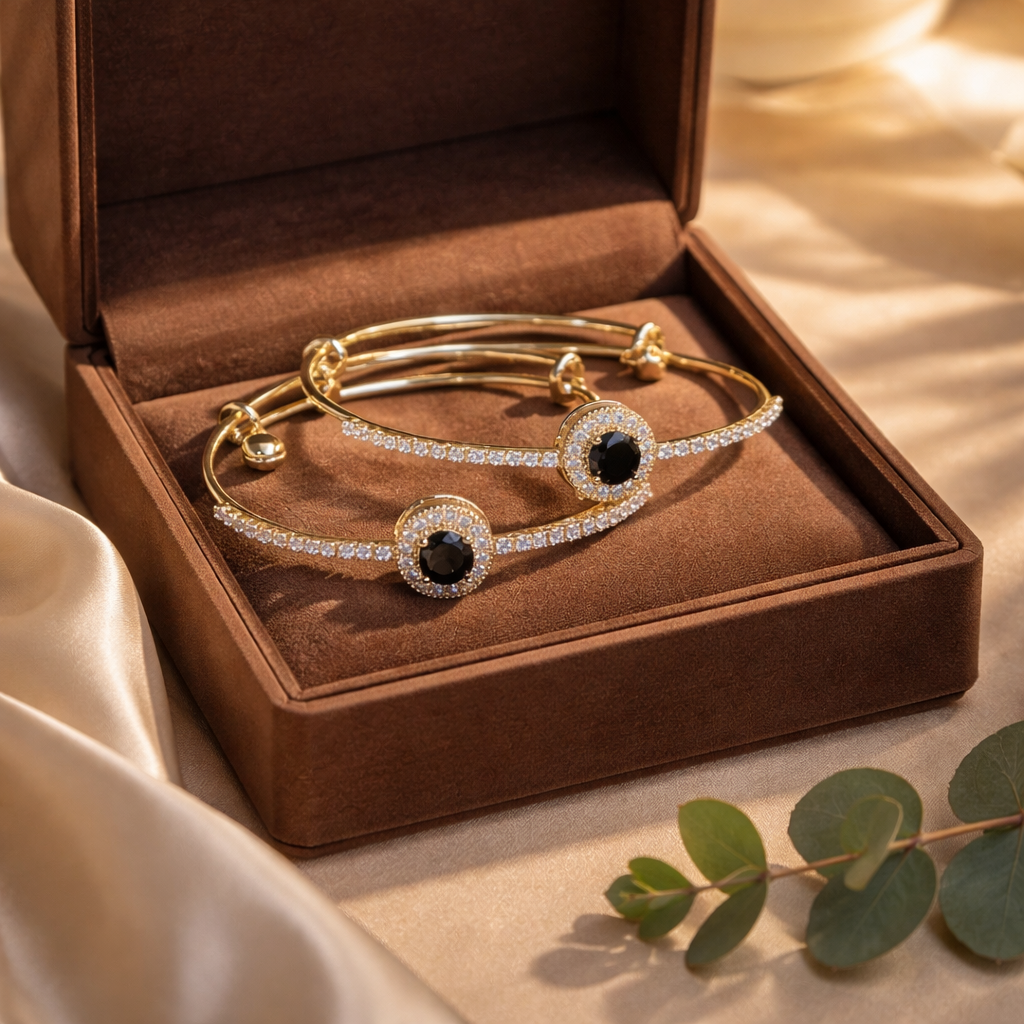 Black Onyx Halo Gold Cuff Bracelet