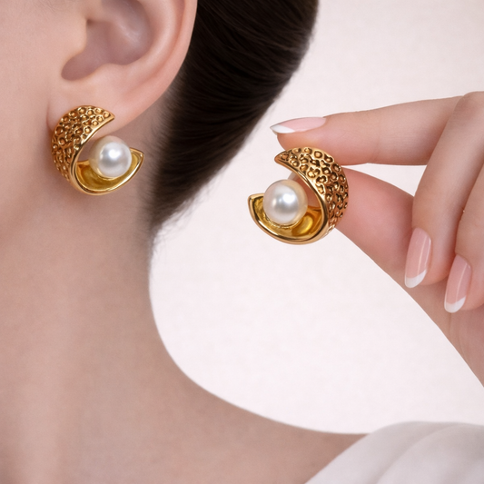 Textured Pearl Curve Anti-Tarnish Stud Earrings