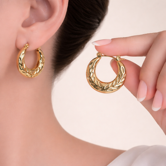 Leaf Motif Hoop Earrings