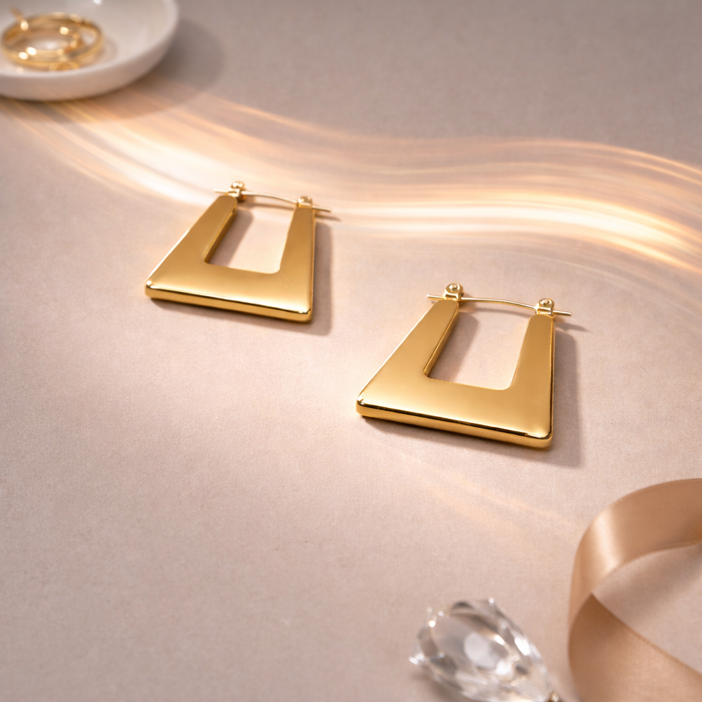 Sculpted V-Contour Gold Stud Earrings