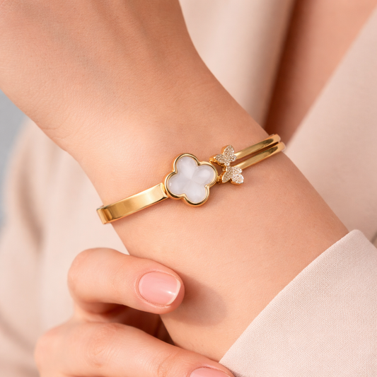 Elegant Clover & Butterfly Accent Anti-Tarnish Bracelet
