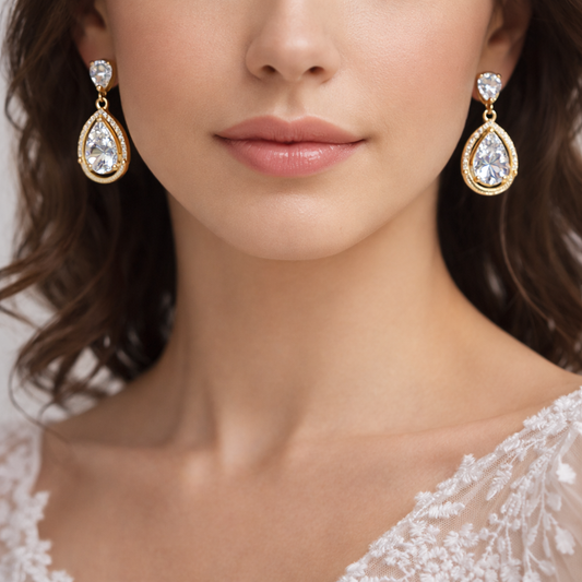 Golden Teardrop Crystal Earrings