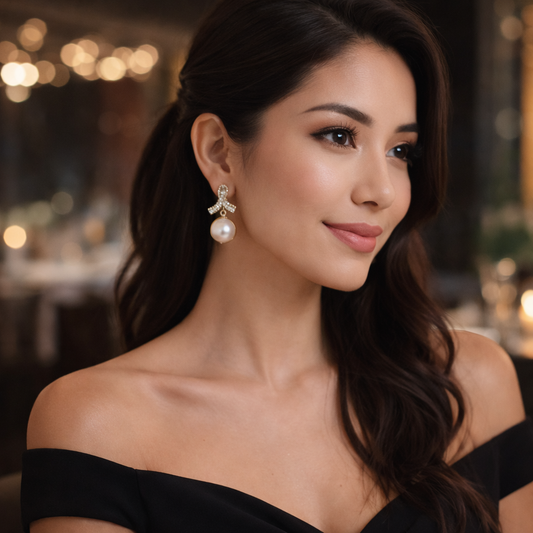 Elegant Pearl Ribbon Stud Earrings