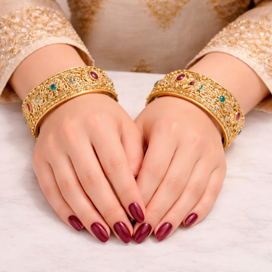 Temple Motif Stone Designer Bangle Set