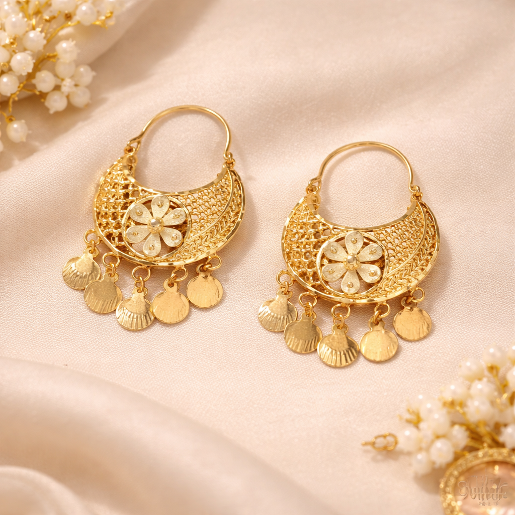 Floral Filigree Golden Charm Drop Earrings