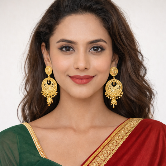 Traditional Chandbali Drop Earrings with Dangling Charms