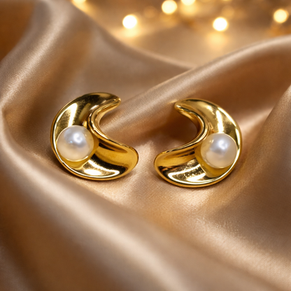 Pearl Curve Anti-Tarnish Stud Earrings
