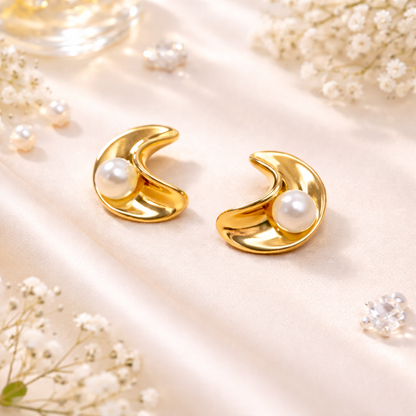 Pearl Curve Anti-Tarnish Stud Earrings
