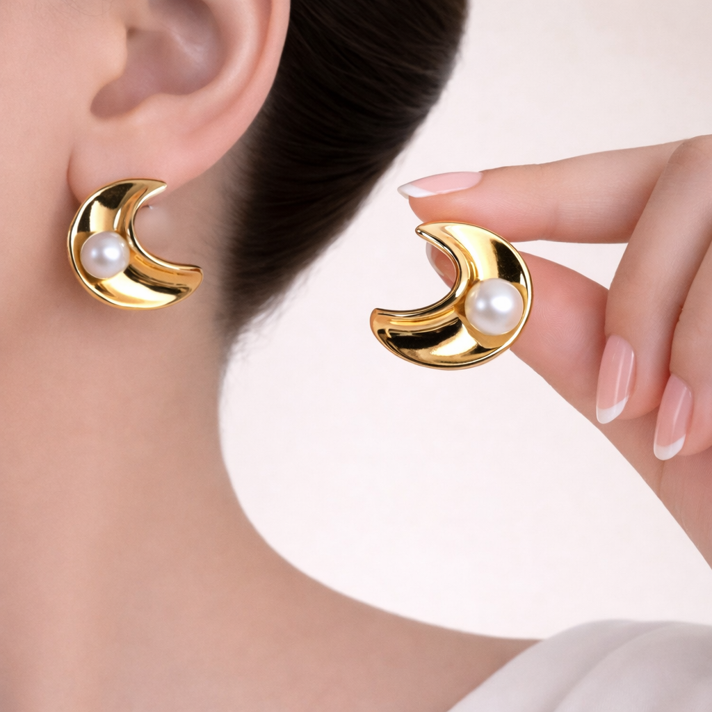 Pearl Curve Anti-Tarnish Stud Earrings