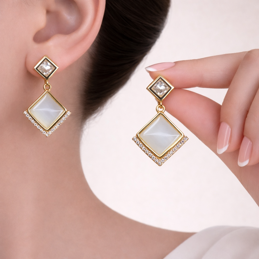 Crystal Square Drop Anti-Tarnish Earrings