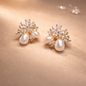 Floral Pearl Drop Anti-Tarnish Stud Earrings