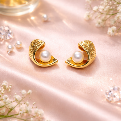 Textured Pearl Curve Anti-Tarnish Stud Earrings