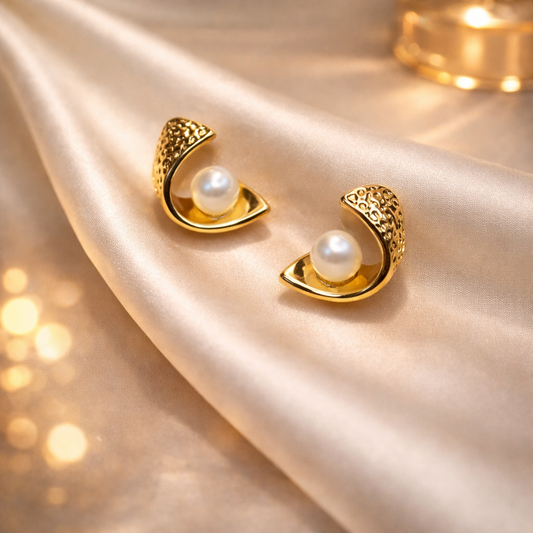 Textured Pearl Curve Anti-Tarnish Stud Earrings