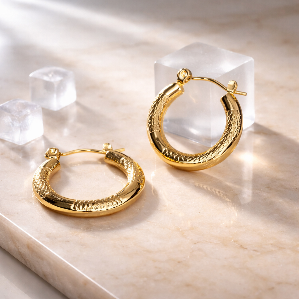 Golden Textured Hoop Earrings