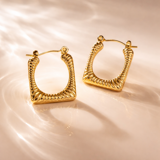 Textured Square Gold Hoop Anti-Tarnish Earrings