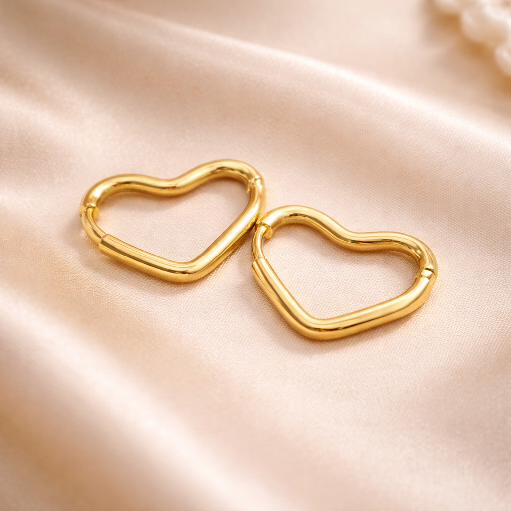 Golden Heart Anti-Tarnish Hoop Earrings