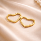 Golden Heart Anti-Tarnish Hoop Earrings