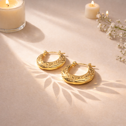 Leaf Motif Hoop Earrings