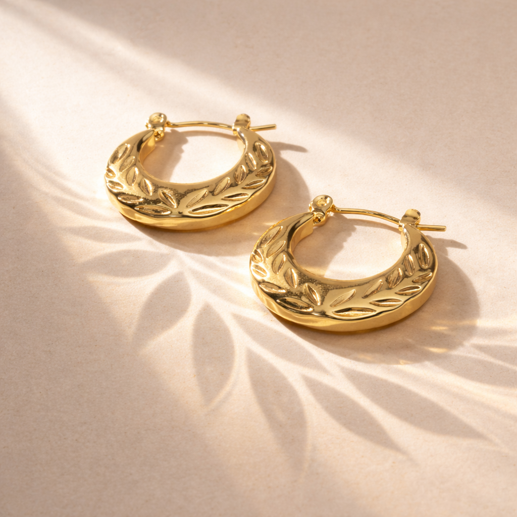 Leaf Motif Hoop Earrings