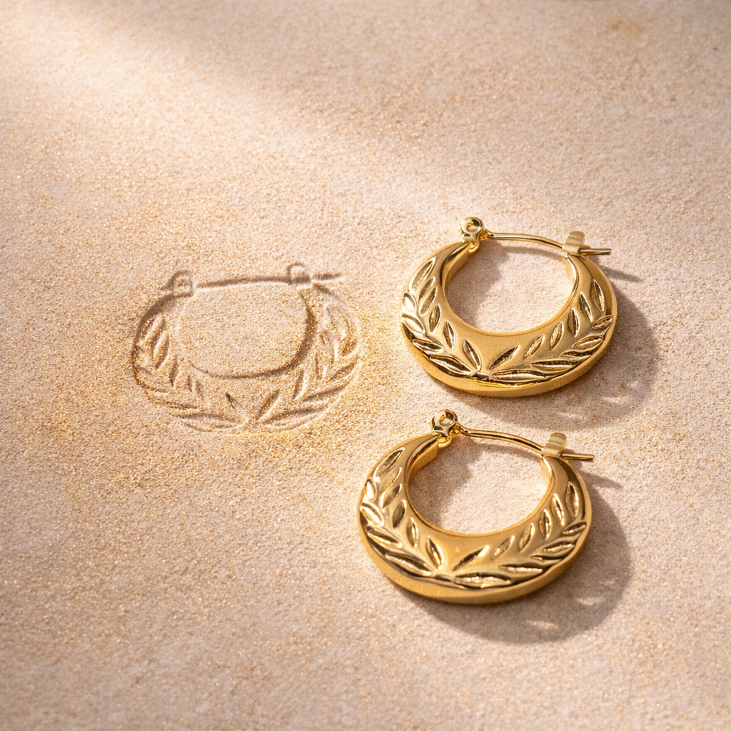 Leaf Motif Hoop Earrings