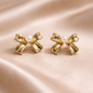 Pearl Bow Anti-Tarnish Gold Stud Earrings