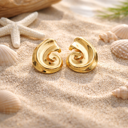 Spiral Anti-Tarnish Gold Stud Earrings
