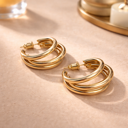 Triple Layer Gold Hoop Earrings