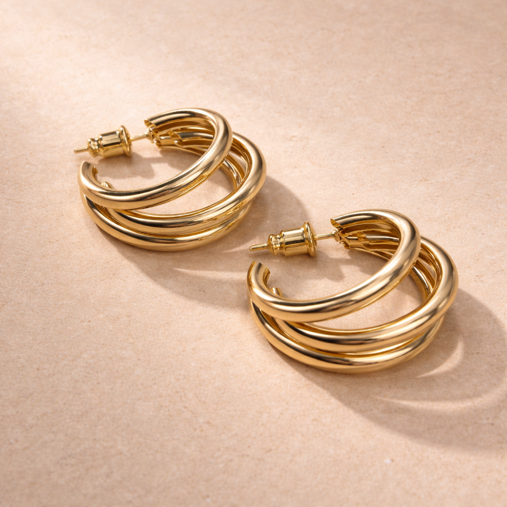 Triple Layer Gold Hoop Earrings