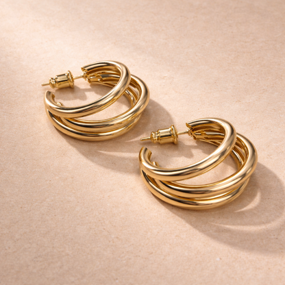Triple Layer Gold Hoop Earrings