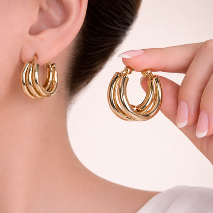 Triple Layer Gold Hoop Earrings