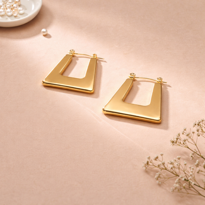 Sculpted V-Contour Gold Stud Earrings