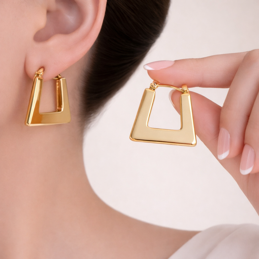 Sculpted V-Contour Gold Stud Earrings