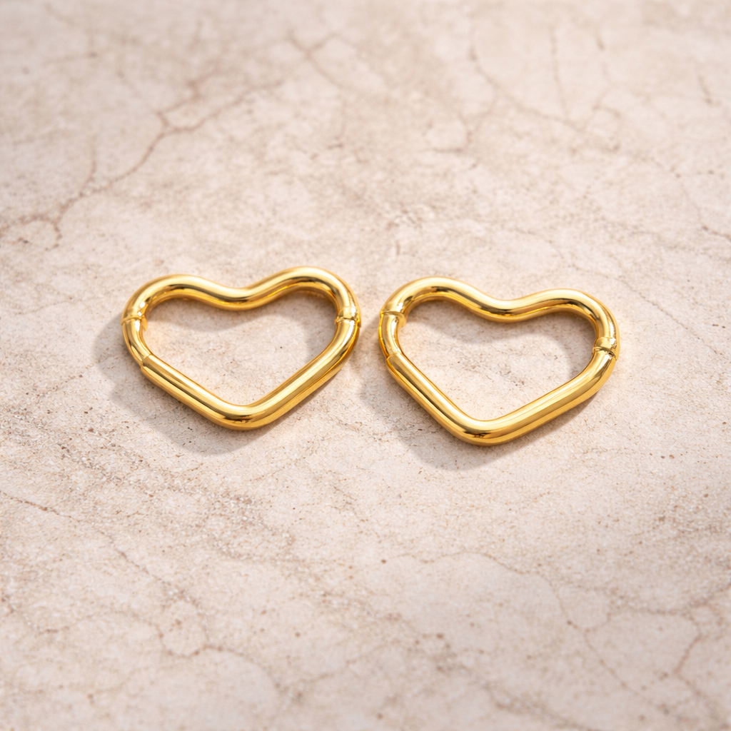 Golden Heart Anti-Tarnish Hoop Earrings