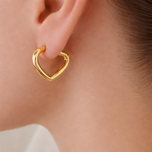 Golden Heart Anti-Tarnish Hoop Earrings