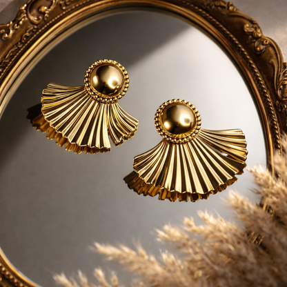 Classic Pleated Fan Statement Earrings