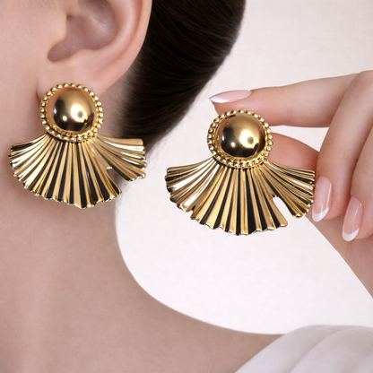 Classic Pleated Fan Statement Earrings