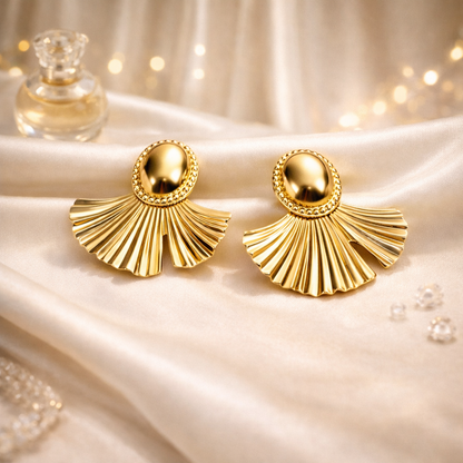 Classic Pleated Fan Statement Earrings