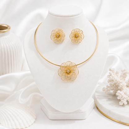 Anti-Tarnish Floral Hasli & Stud Earrings Set