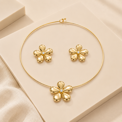 Anti-Tarnish Petal Bloom Hasli & Stud Earrings Set