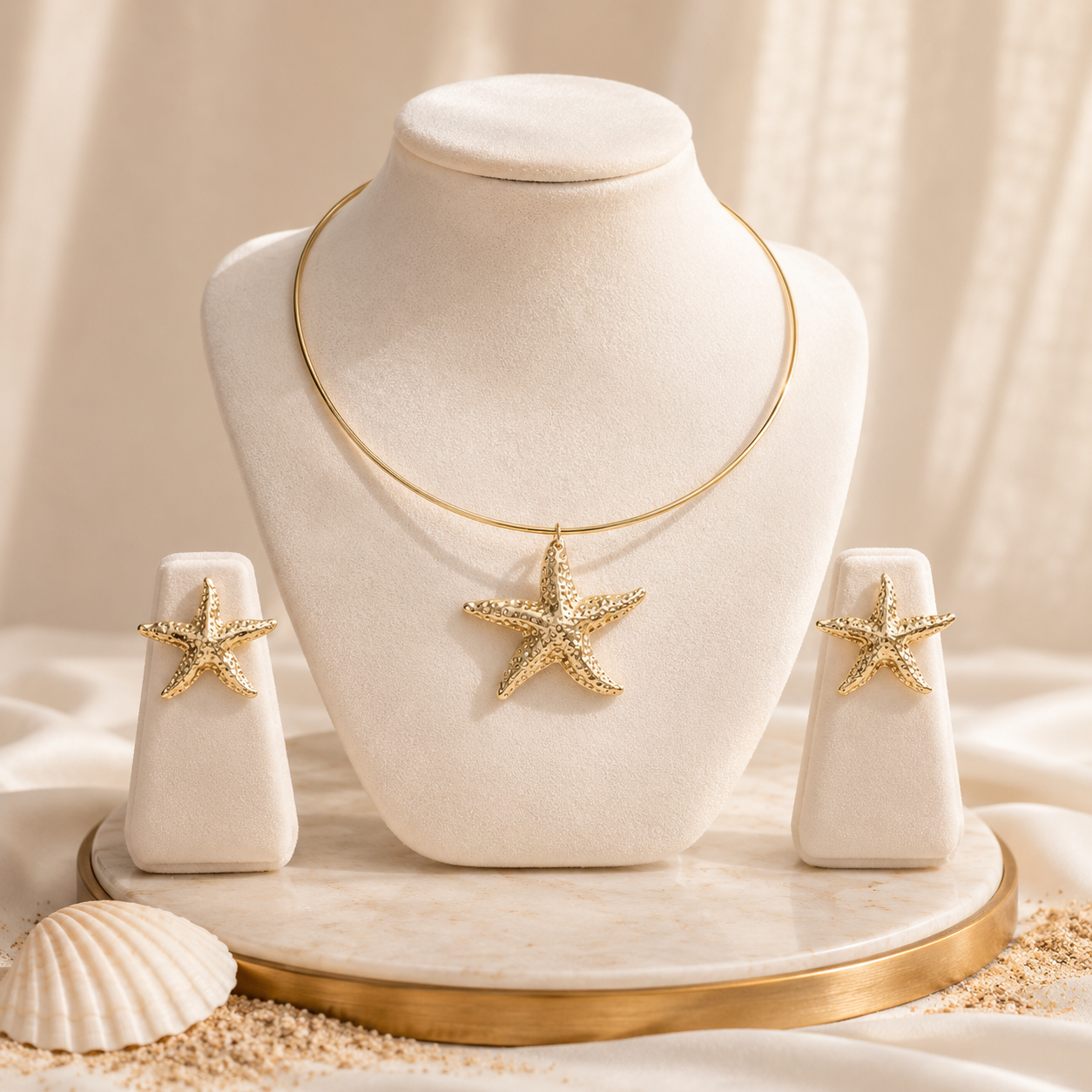 Anti-Tarnish Starfish Hasli & Stud Earrings Set