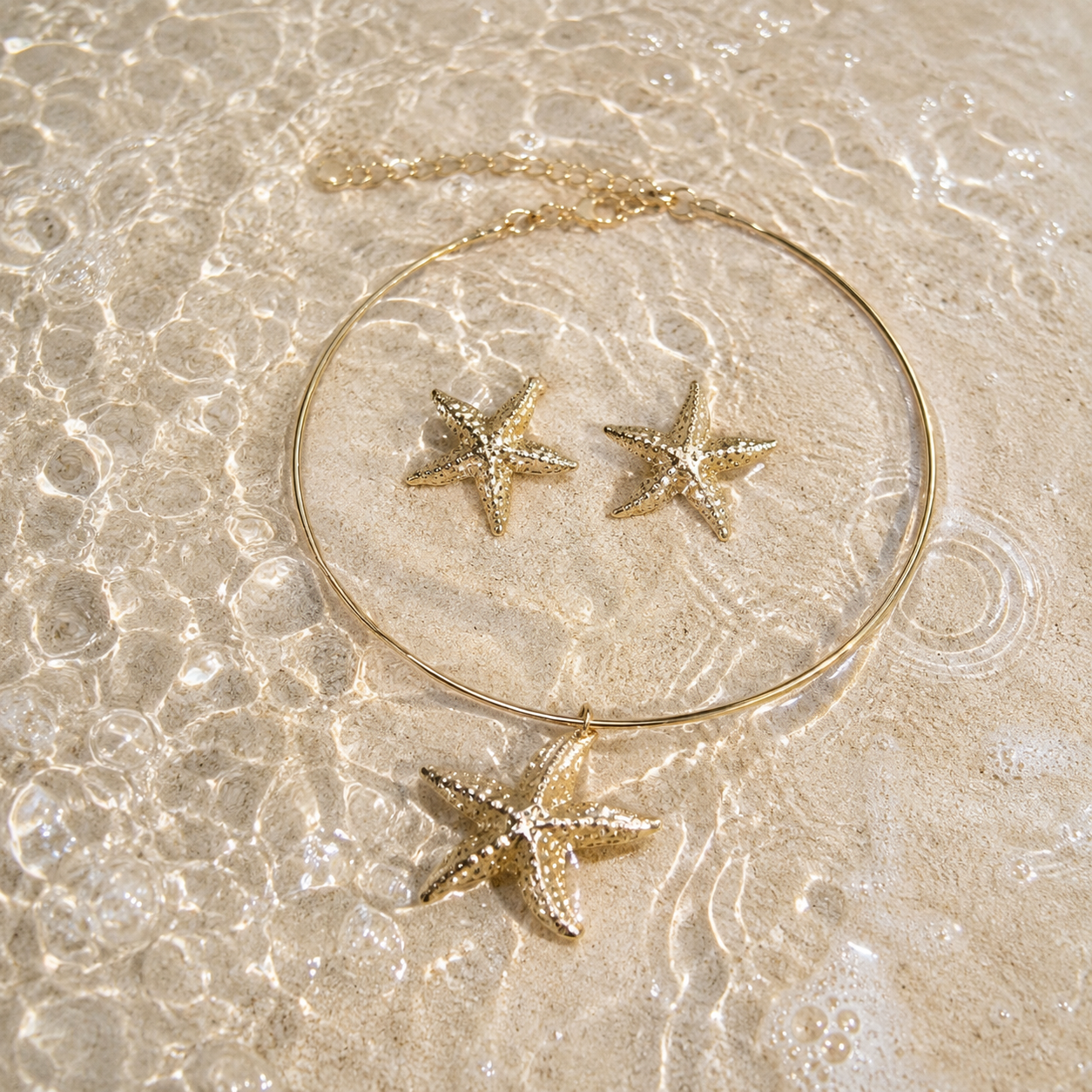 Anti-Tarnish Starfish Hasli & Stud Earrings Set