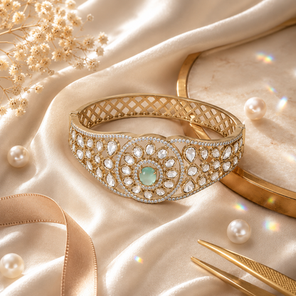 Mint Green Kundan AD Openable Screw Kada Bracelet