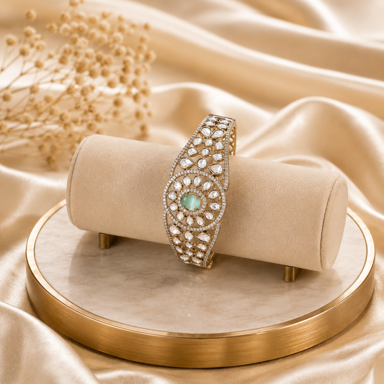 Mint Green Kundan AD Openable Screw Kada Bracelet