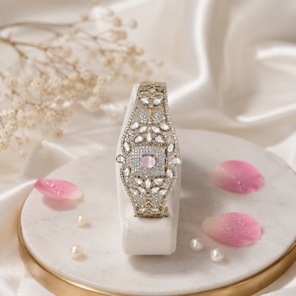 Pink Stone Kundan Openable Screw Kada Bracelet with AD Detailing