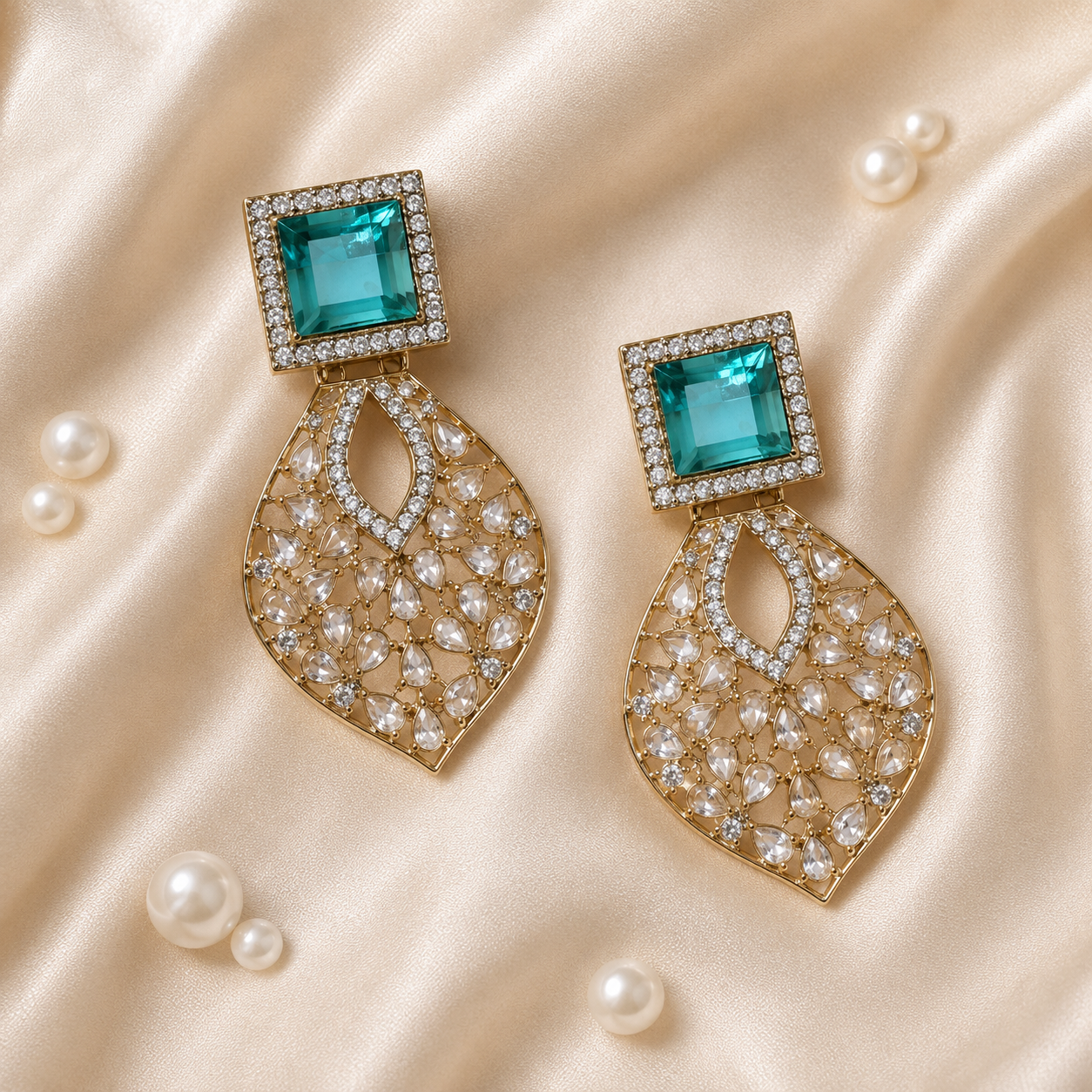 Emerald Green Kundan AD Statement Drop Earrings