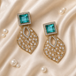 Emerald Green Kundan AD Statement Drop Earrings