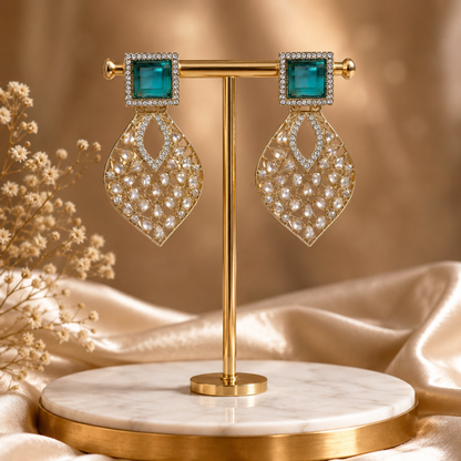 Emerald Green Kundan AD Statement Drop Earrings