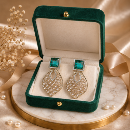 Emerald Green Kundan AD Statement Drop Earrings