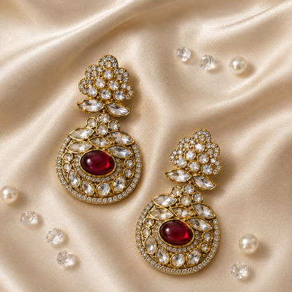 Ruby Kundan AD Statement Drop Earrings