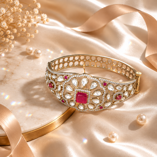 Ruby Kundan AD Openable Screw Kada Bracelet